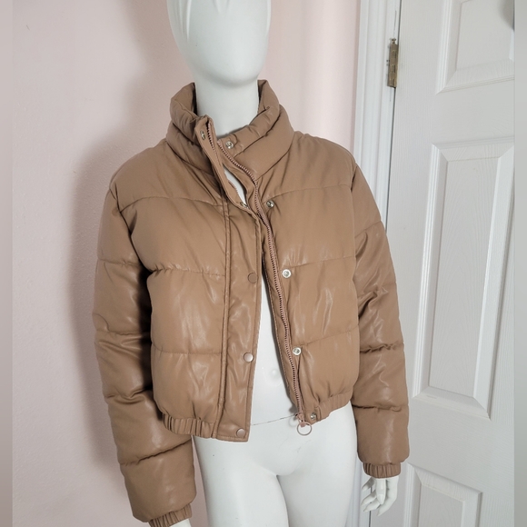 Forever 21 Tan Faux Leather Puffer Jacket - Picture 2 of 7